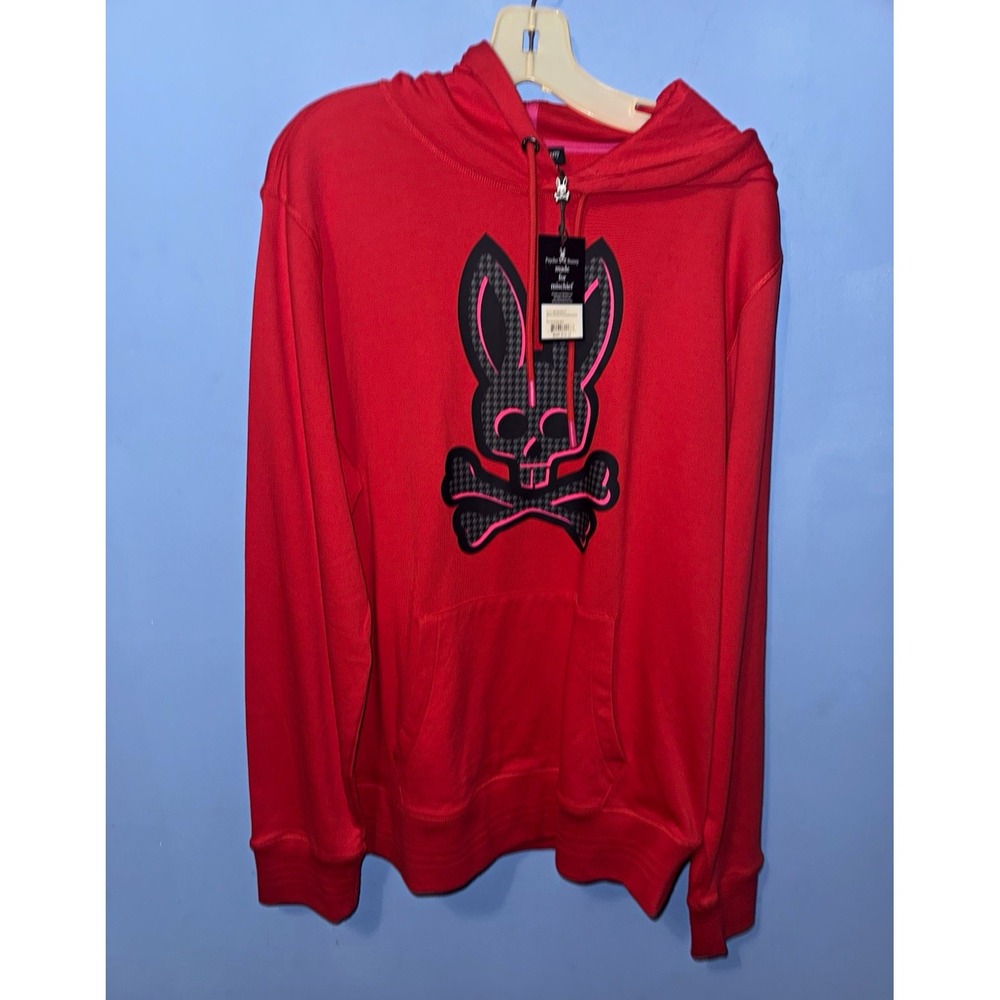 Psycho Bunny Mens Drake Popover Hoodie Red Cotton Logo L B6H630R1FT
